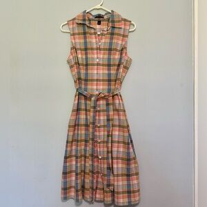 Lands' End Pink and Blue Notched Collar Sundress